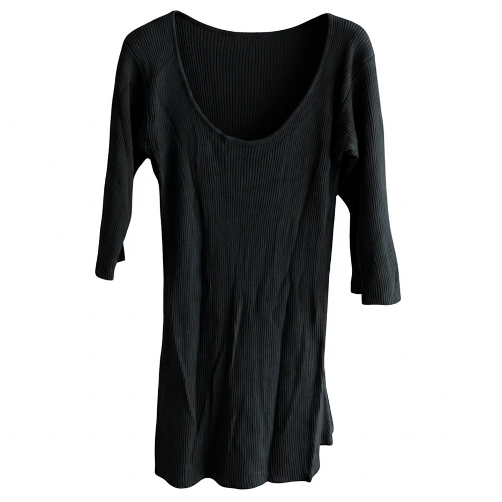 CLAUDE MONTANA Black Ribbed Viscose Tunic Top